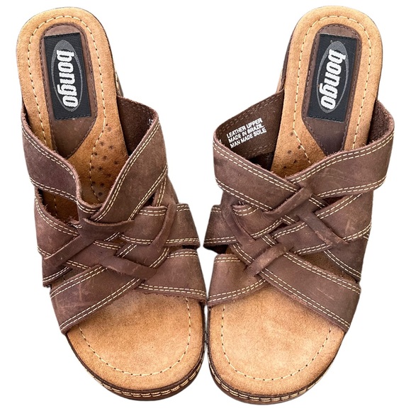 Y2K Bongo Brown Leather Chunky Heels - Picture 2 of 7